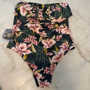 Kona Sol Floral One Piece Swimsuit - Black and Pink